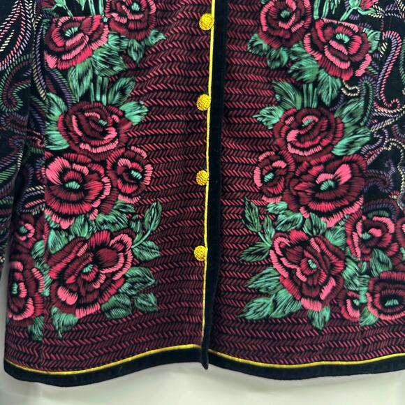 Vintage 80s Bonwit Teller Velvet‎ Floral Jacket Button Front Size M - Picture 6 of 10
